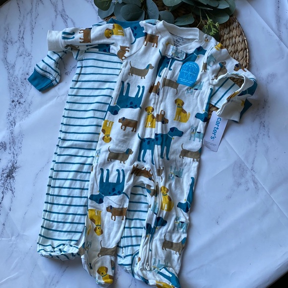 NWT- Carters baby footie zip sleeper set of 2- Size 9 months - Picture 1 of 4